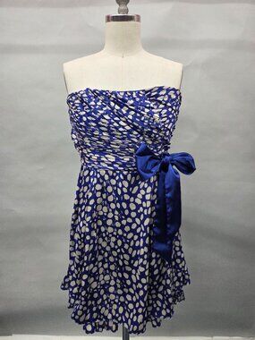 Fab'rik Strapless Party Dress Blue White Ruched Bow Mini Dress NWT Size M
